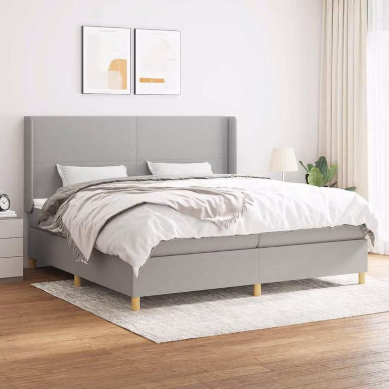 vidaXL Giroletto a Molle con Materasso Ibrido in Tessuto Grigio e Bianco L/P/H: 200 x 200 x 28 cm