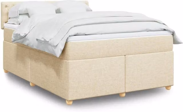 Letto Ibrido Moderno vidaXL con Materasso in Tessuto Beige e Bianco L/P: 160 x 200 cm