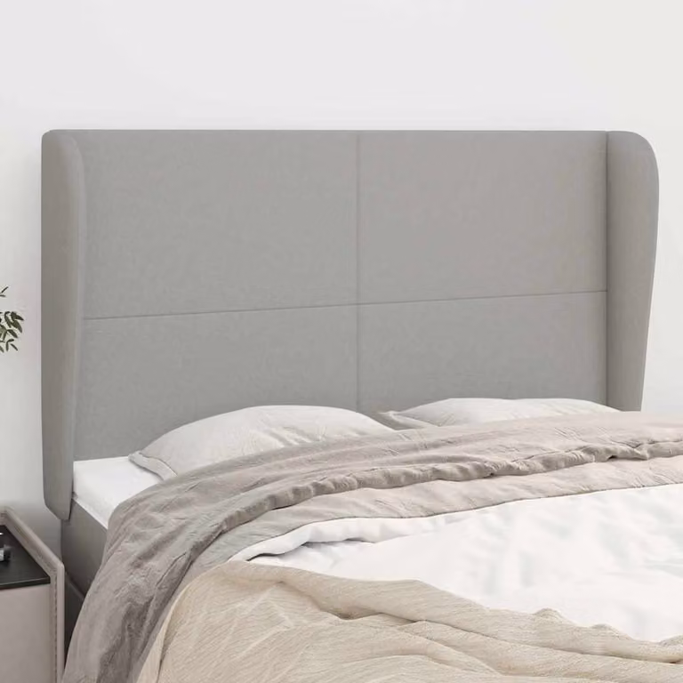 Testiera ad orecchio vidaXL in tessuto grigio chiaro con struttura in legno L: 147 cm, P: 23 cm, H: 118/128 cm