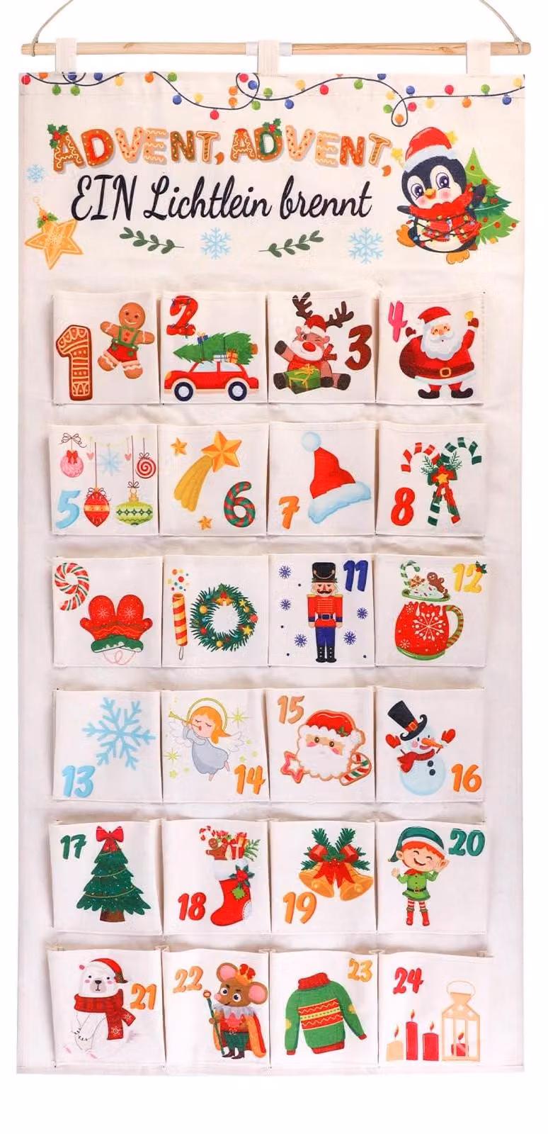 Calendario dell'Avvento 2025 - Calendario da parete riutilizzabile - 24 sacchetti in tessuto - Da riempire - Decorazioni natalizie - Per bambini - Calendario di Natale
