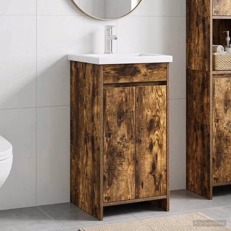 Mobile da bagno con lavabo vidaXL moderno in Rovere Fumo, L: 42 cm, P: 40 cm, H: 84,5 cm