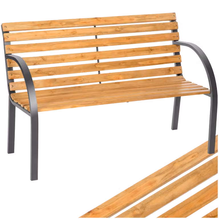 Panchina da giardino TecTake GmbH in legno e metallo marrone con braccioli, 2 posti, L: 119,5 cm, P: 62 cm, H: 83 cm