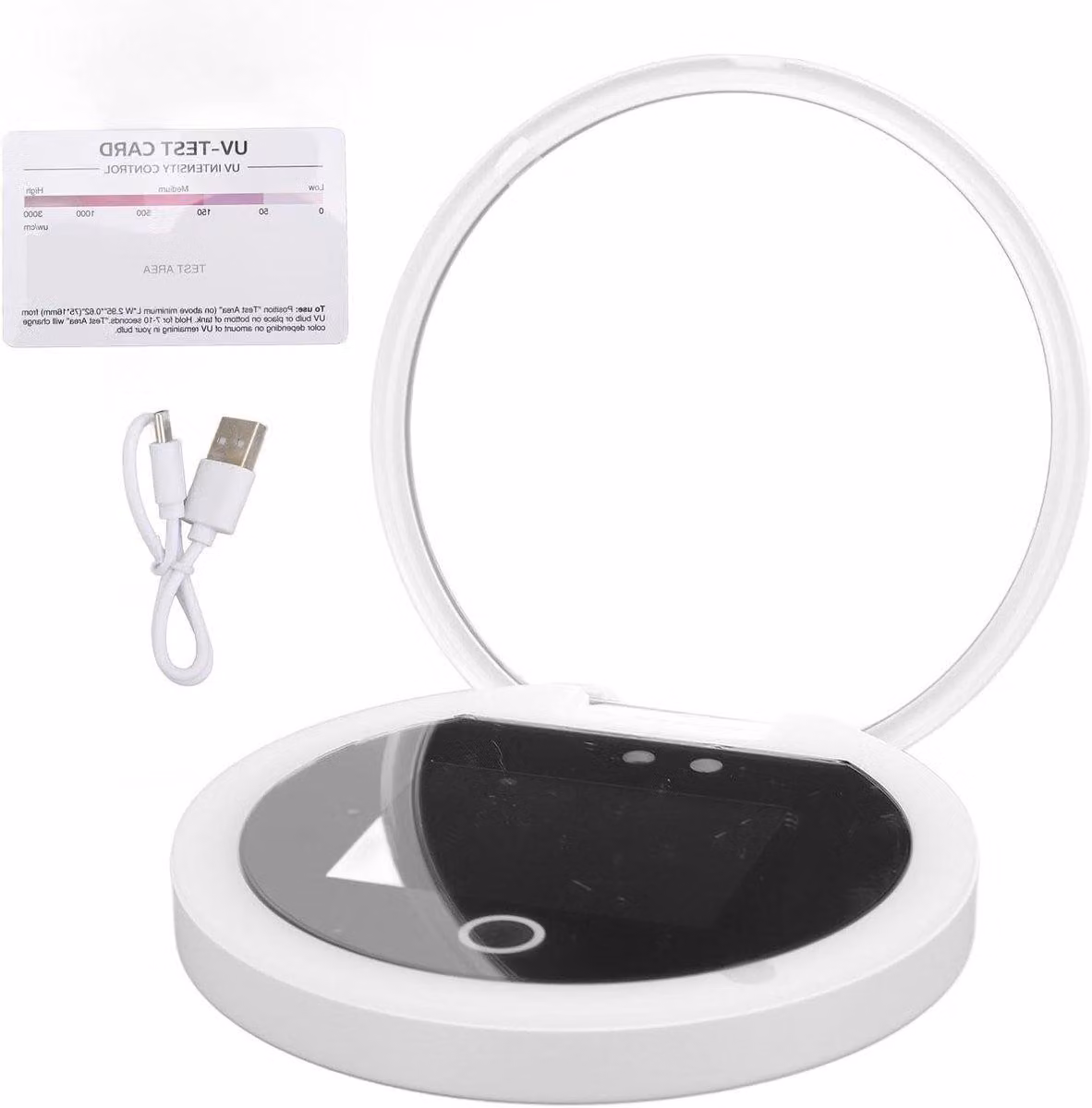 Specchio cosmetico con luce UV - Specchio ingranditore - Portatile - Test di protezione solare - Ricaricabile - Specchio da trucco - Compatibile con fotocamera UV - Nero