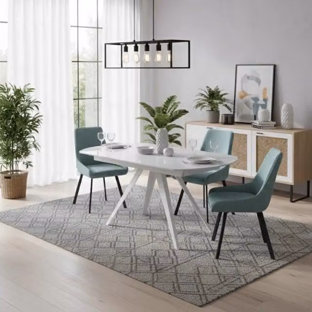 Tavolo da pranzo allungabile Float Duzzle in vetro temperato bianco lucido L/P/H: 120-180 x 90 x 76 cm