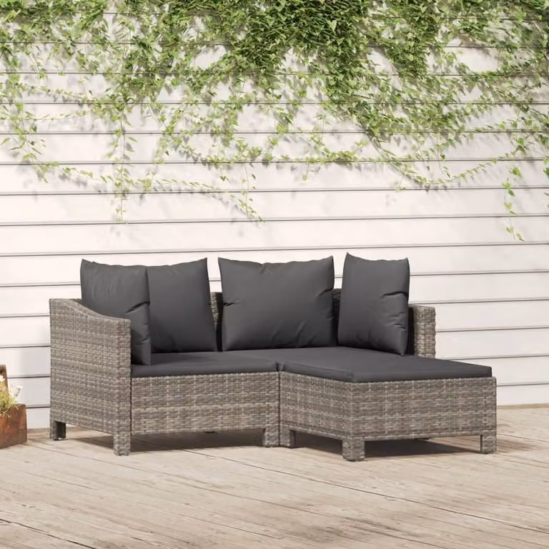 Maison Exclusive - Set da giardino 3 pezzi con cuscini grigio in polyrattan