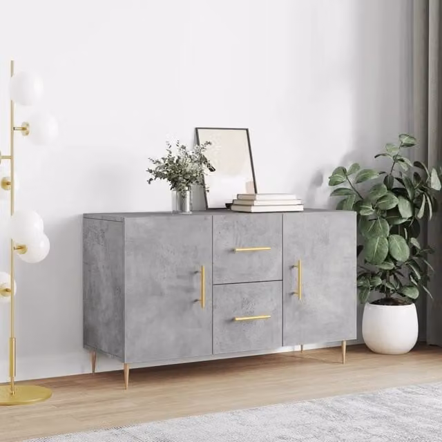 Credenza moderna vidaXL in legno e metallo, Grigio, L: 100 cm, P: 36 cm, H: 60 cm – 1