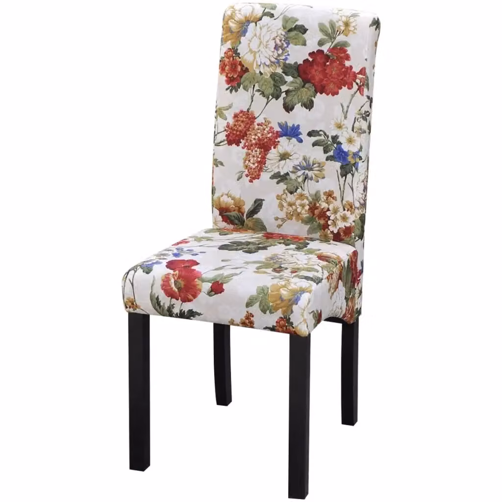 Set di 2 sedie da pranzo vidaXL in tessuto multicolore con motivo floreale e struttura in legno – 2
