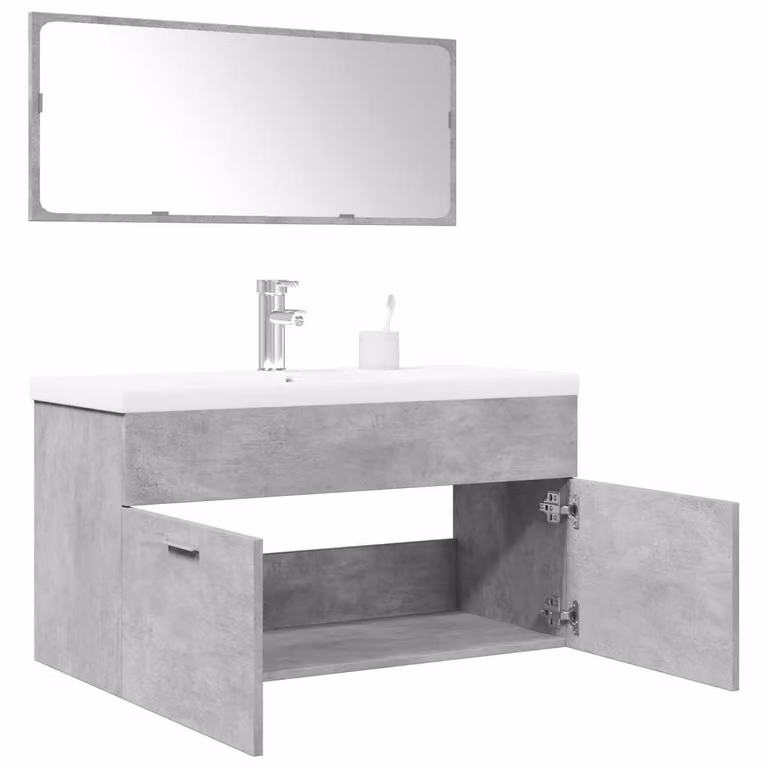 Set di mobili da bagno vidaXL 3 pezzi in legno multistrato bianco e grigio cemento con mobile sottolavabo e pensile a parete