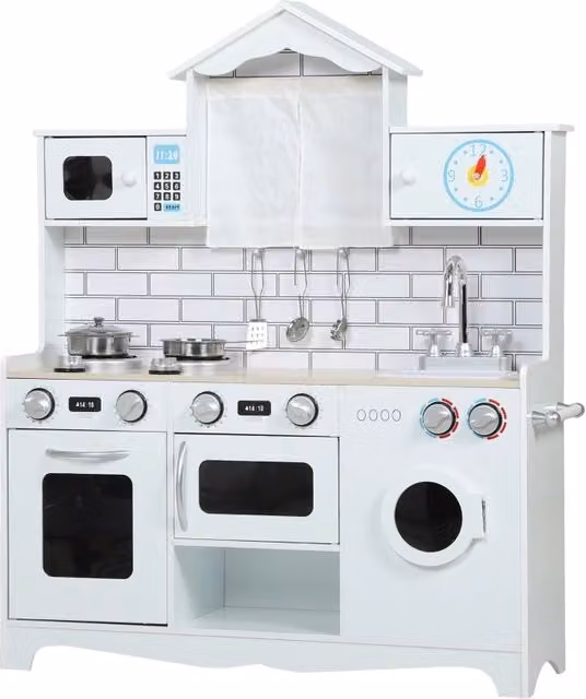 Cucina giocattolo per bambini con forno, lavello, funzioni sonore e accessori, colore bianco