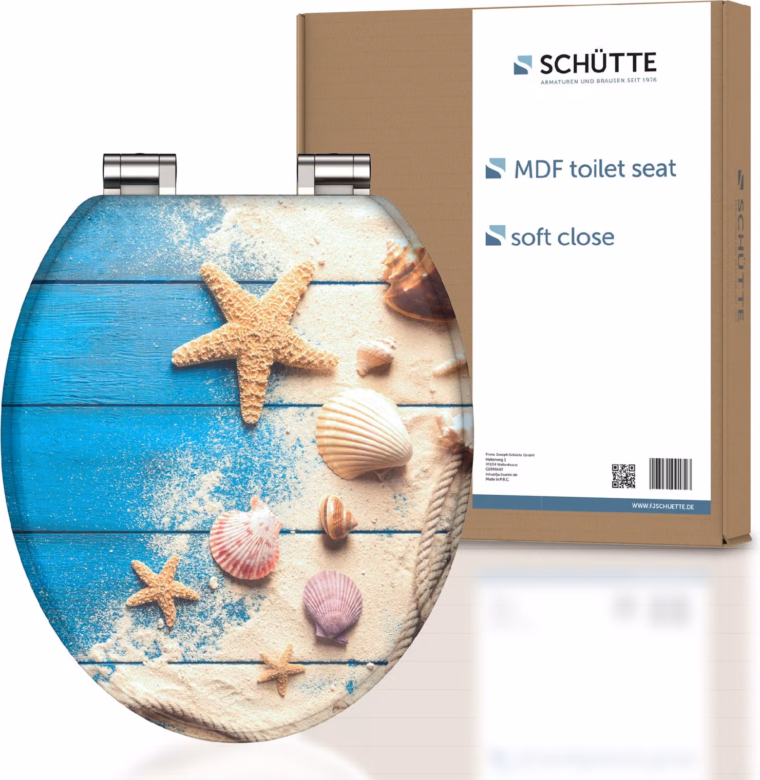 Sedile per WC SCHÜTTE MDF BEACH AND WOOD, sedile per WC con chiusura ammortizzata, sedile per WC con anima in legno, coperchio per WC