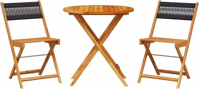 Set da Bistrot 3pz Nero e Marrone in Polipropilene e Legno di Acacia Olio per Giardino e Balcone