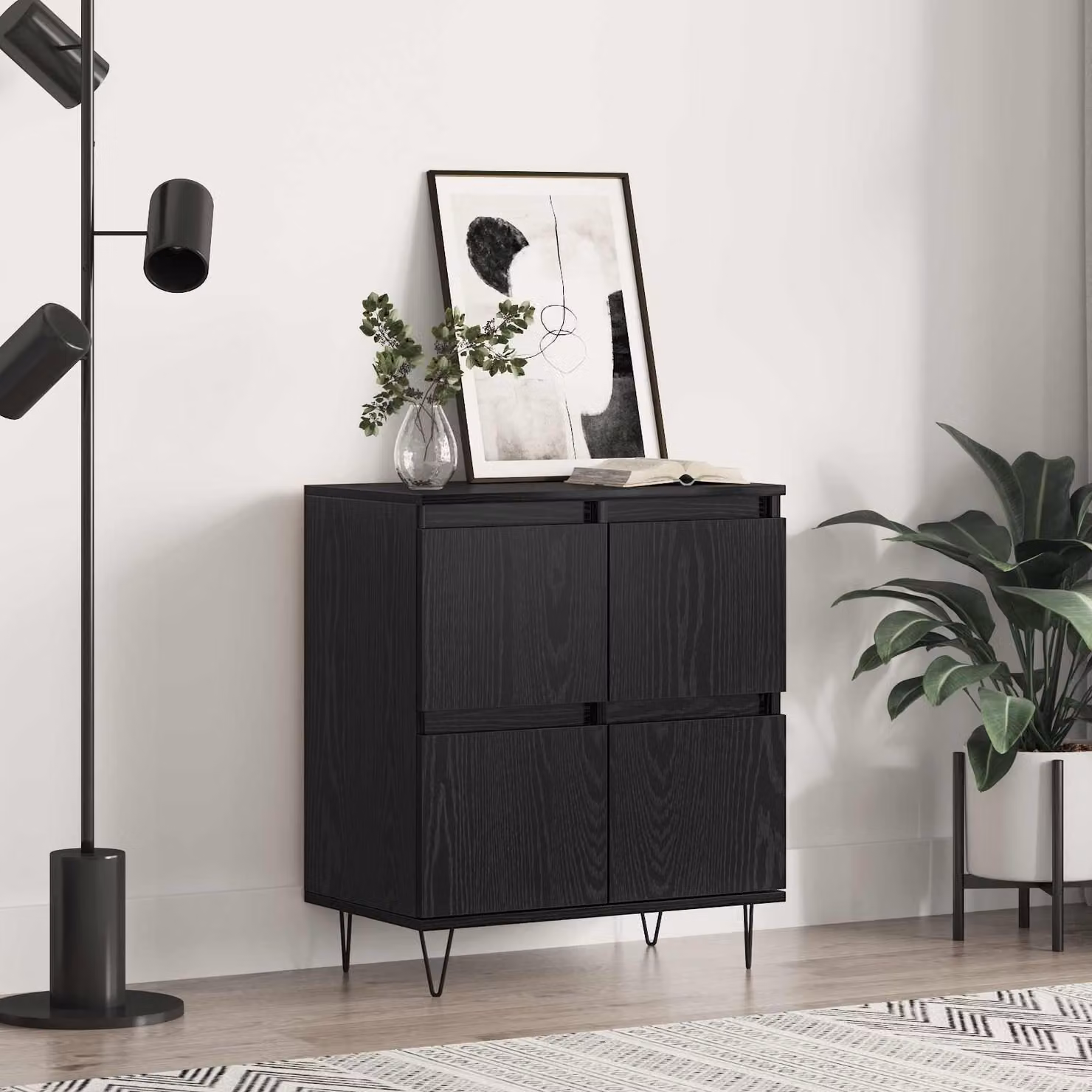 Credenza moderna vidaXL in rovere e nero, L 60 cm x P 35 cm x H 70 cm