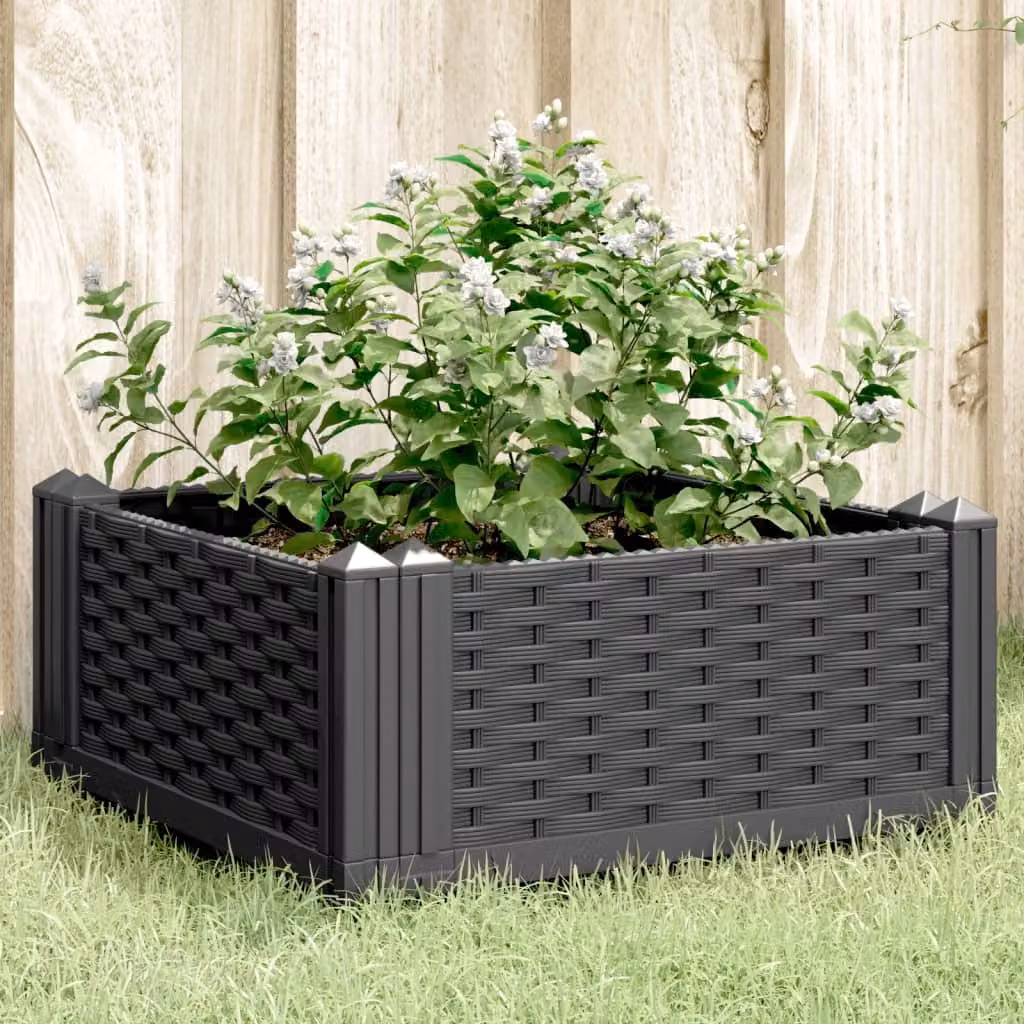 Fioriera da giardino con picchetti vidaXL nera in plastica L/P/H: 42,5 x 42,5 x 28,5 cm
