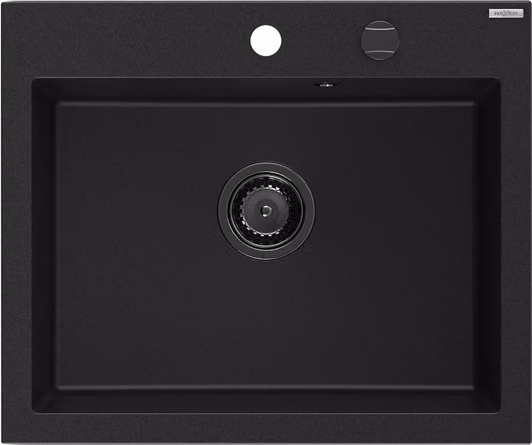 Mexen Elix lavello in granito a 1 vasca 600 x 500 mm, nero, sifone nero - 6525601005-77-B