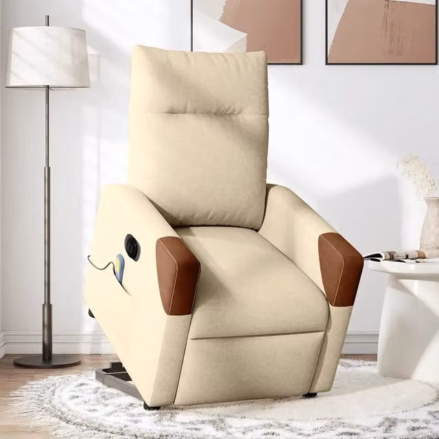 Poltrona Alzapersona Elettrica con Massaggio vidaXL in Tessuto Beige o Marrone per Senior