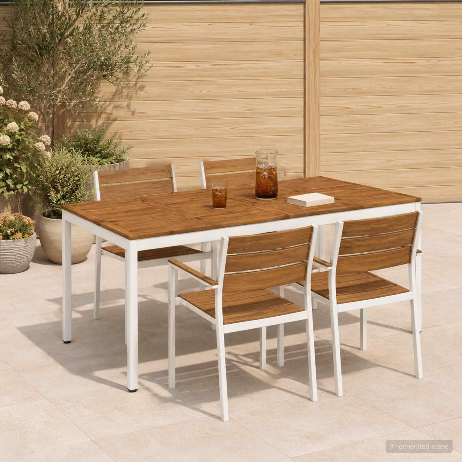 vidaXL Tavolo da giardino rettangolare in legno di acacia bianco e beige L: 100,5 cm, P: 75 cm, H: 60 cm