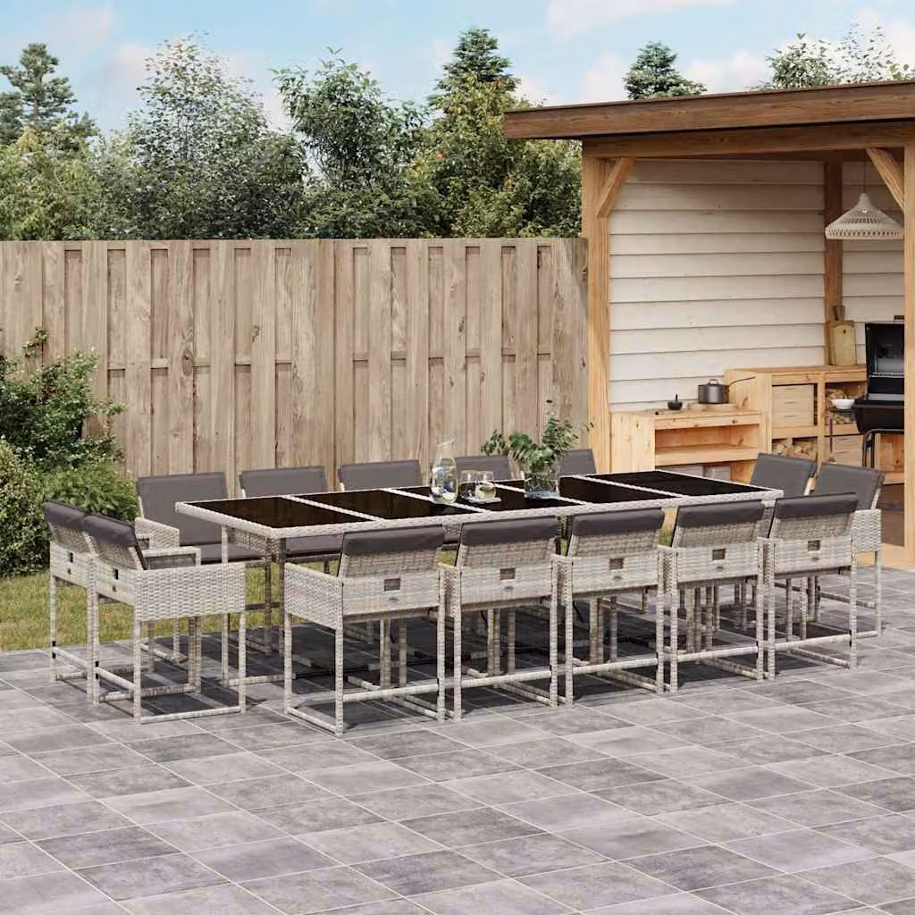 vidaXL Set da Pranzo da Giardino 15 pz in Polyrattan con Cuscini e Tavolo in Vetro Grigio Antracite – 1