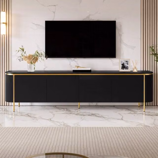 Mobile TV Minimal per soggiorno in MDF nero con 6 ante L: 120 cm, P: 30 cm, H: 40 cm – 1
