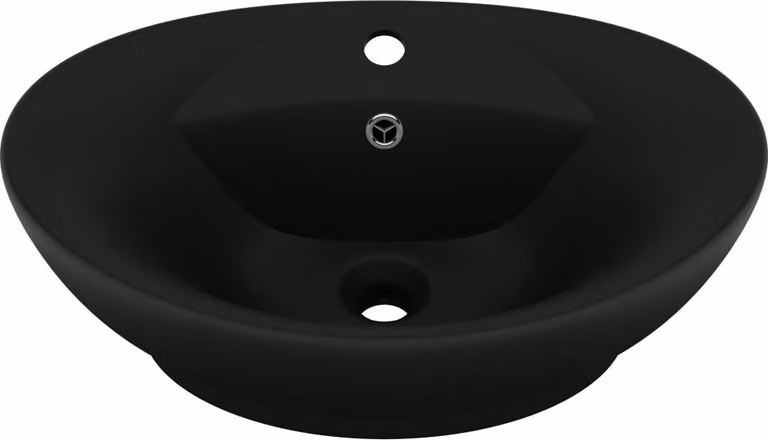 Lavandino con Troppopieno Ovale Nero Opaco 58,5x39cm Vetroceramica