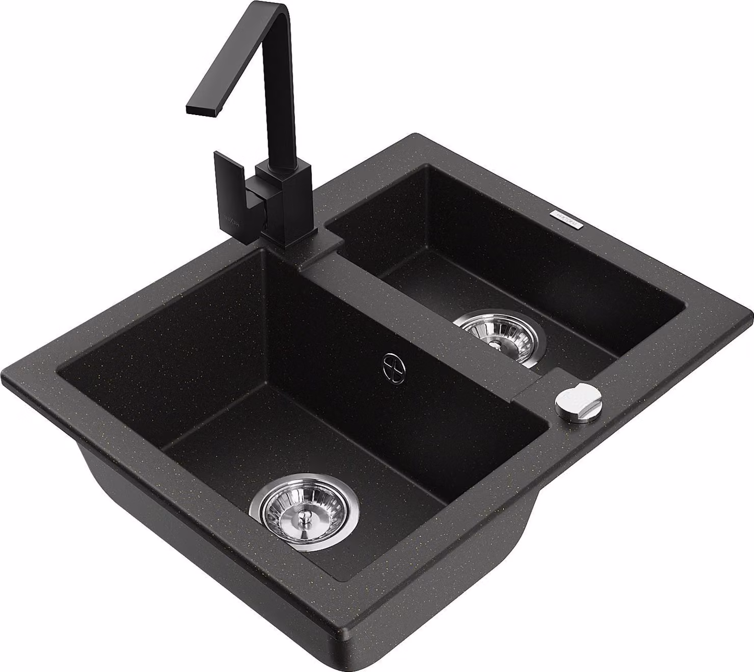 Mexen Carlos lavello in granito 1,5 vasca con rubinetto da cucina Rita, nero/oro metallizzato - 6518-75-670300-70