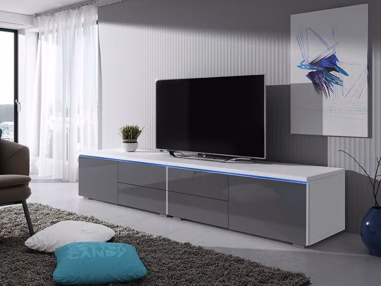Tavolino per TV con illuminazione a LED FERNS D 11 - bianco / grigio lucido