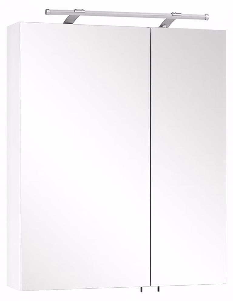 Specchio da bagno 60x75x16 cm, 2 ante, illuminazione LED, finitura bianco lucido