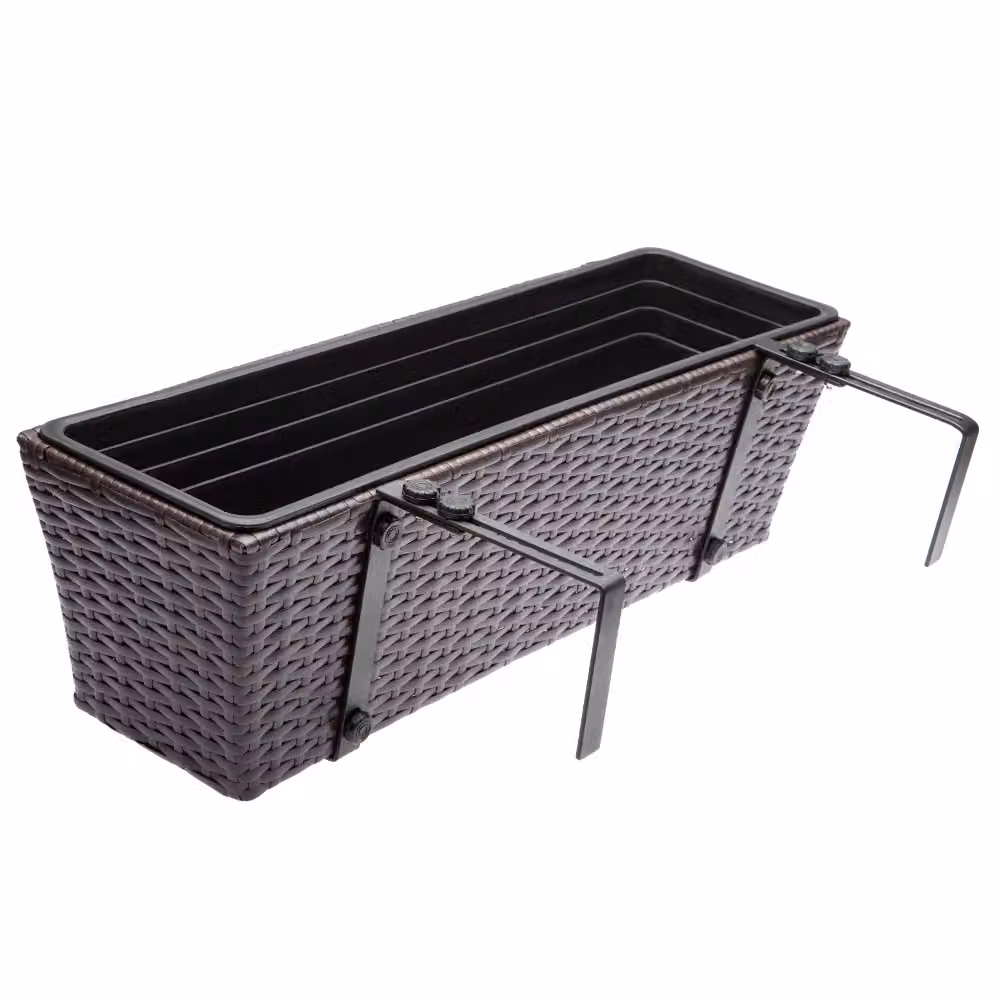 Set di 2 fioriere da balcone Casaria® in polyrattan marrone con struttura in acciaio zincato e plastica – 4