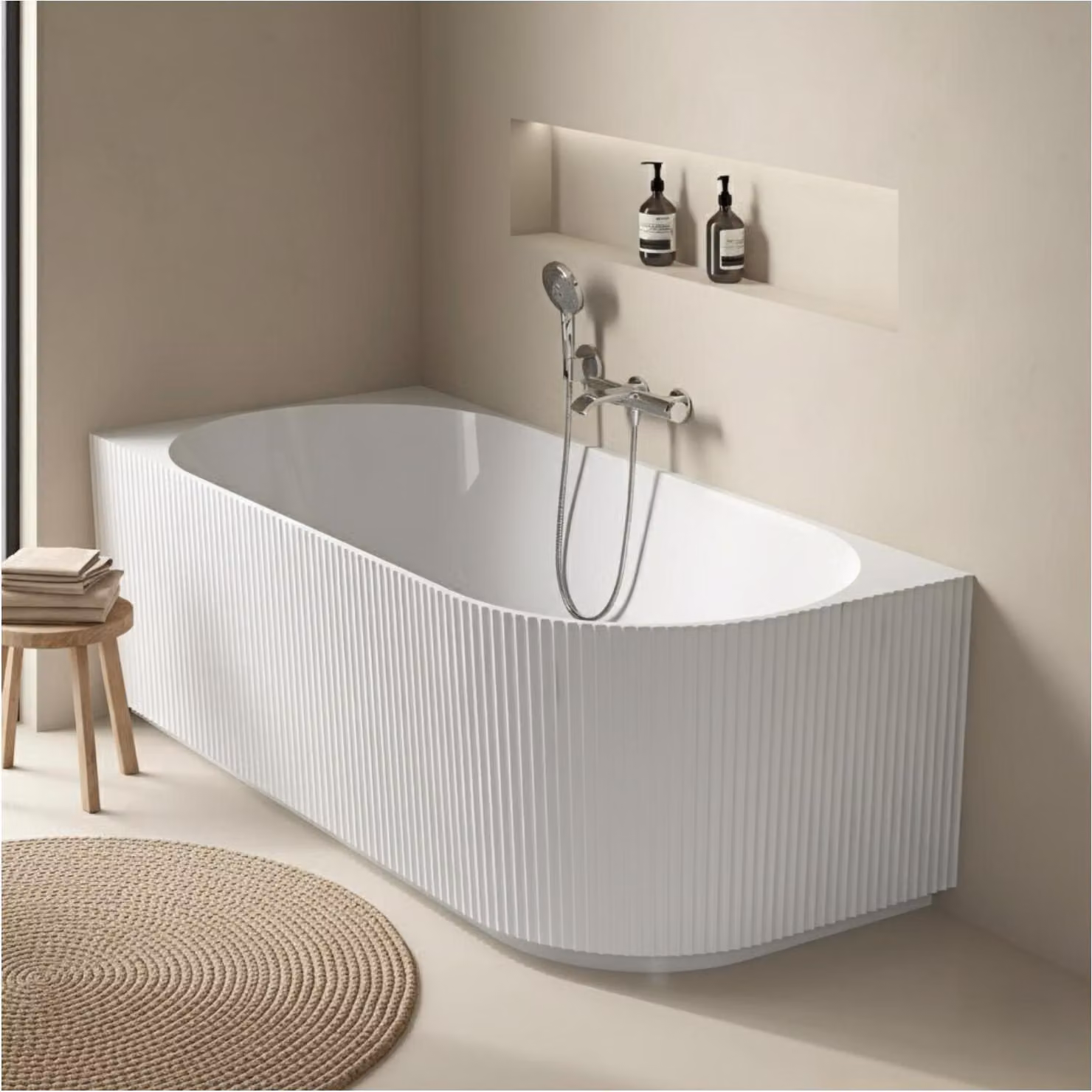 Vasca da bagno semi-isola in acrilico bianco con coste 170cm - Angolo sinistro STRIA