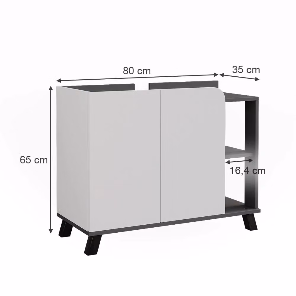 Mobiletto per lavabo Karen Vicco Antracite e Bianco con 2 ante e ripiano aperto L: 80 cm, P: 65 cm – 2