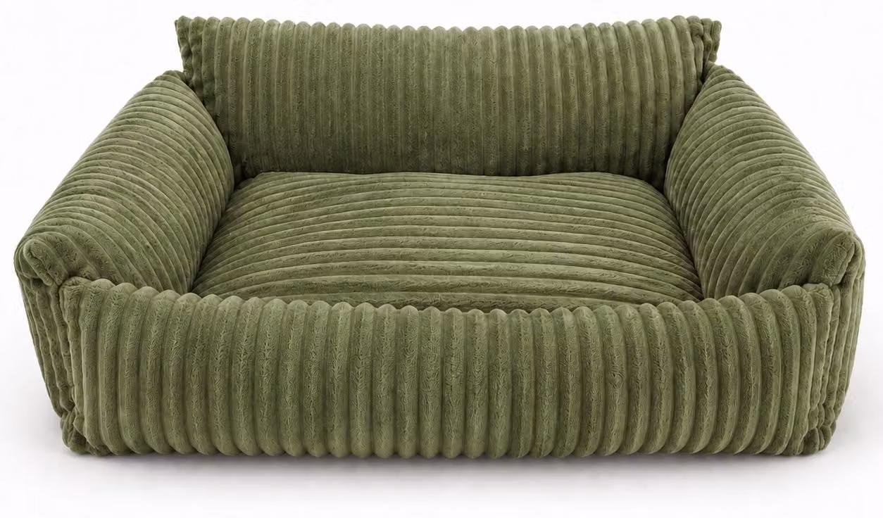 PURRE, divano per cani, cuccia per cani, tessuto in velluto, colore verde, taglia S, dimensioni 70x55x30 cm