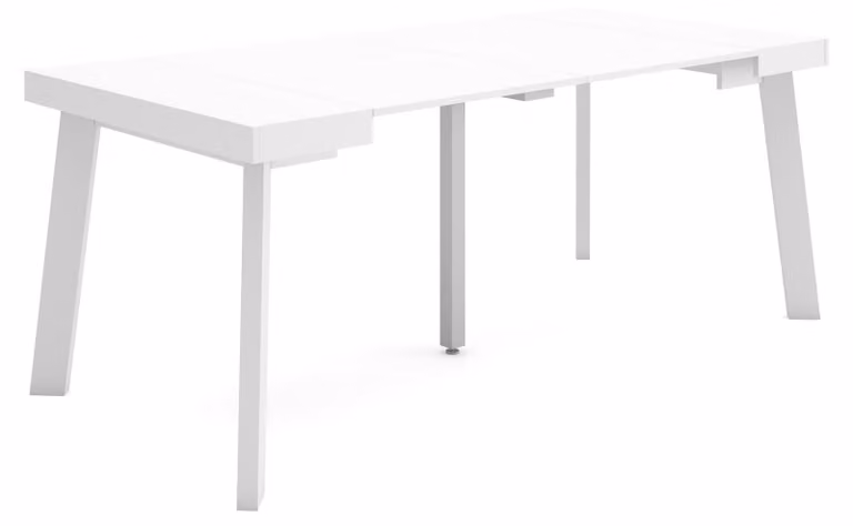 Tavolino consolle estendibile, 180 cm, bianco, per 8 persone, con gambe in legno
