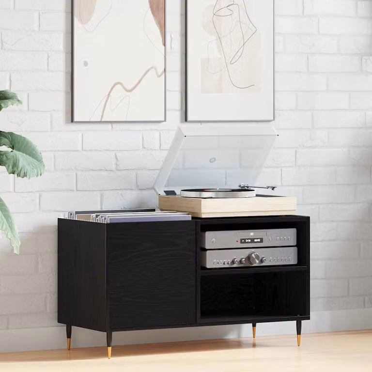 vidaXL Mobile porta vinili moderno in rovere e nero L: 85 cm, P: 38 cm, H: 48 cm