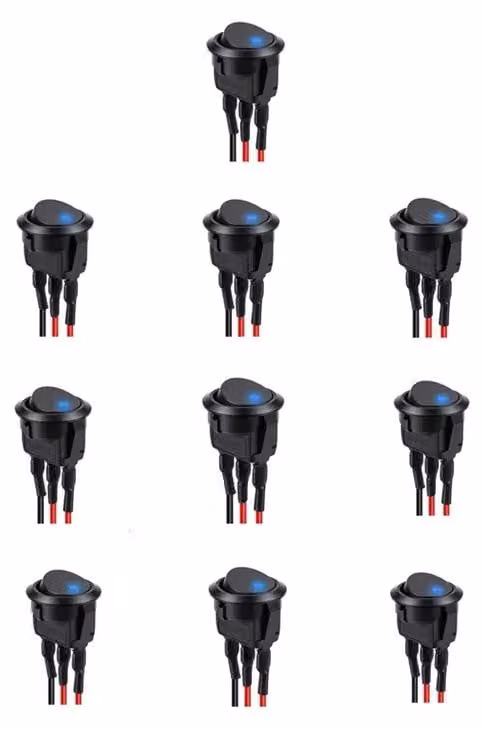 Interruttori a levetta, illuminati, configurazione a 3 pin, 10 pezzi, colore blu