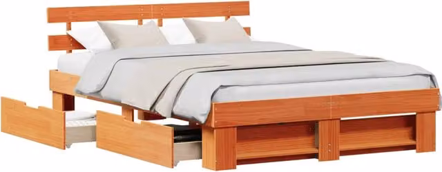 Letto matrimoniale | Letto per adulti | Struttura del letto Marrone cerato 150 x 200 cm Pino massello