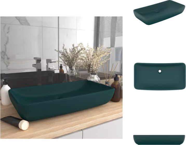 vidaXL Lavabo rettangolare verde scuro opaco 71x38 cm in Vetroceramica - Lavabo da bagno