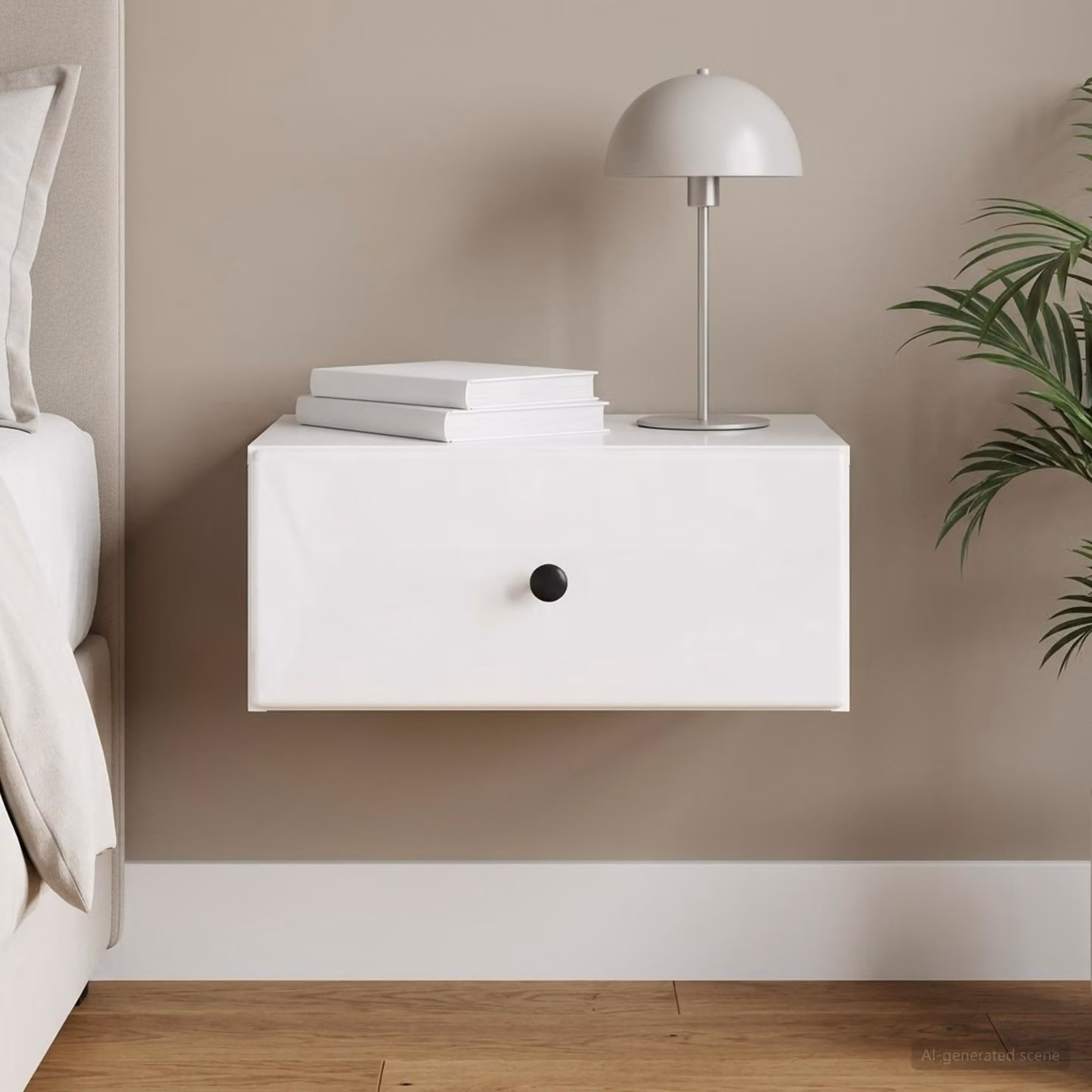 vidaXL Mobiletto da notte sospeso Bianco Lucido L: 49 cm, P: 34,5 cm, H: 20 cm