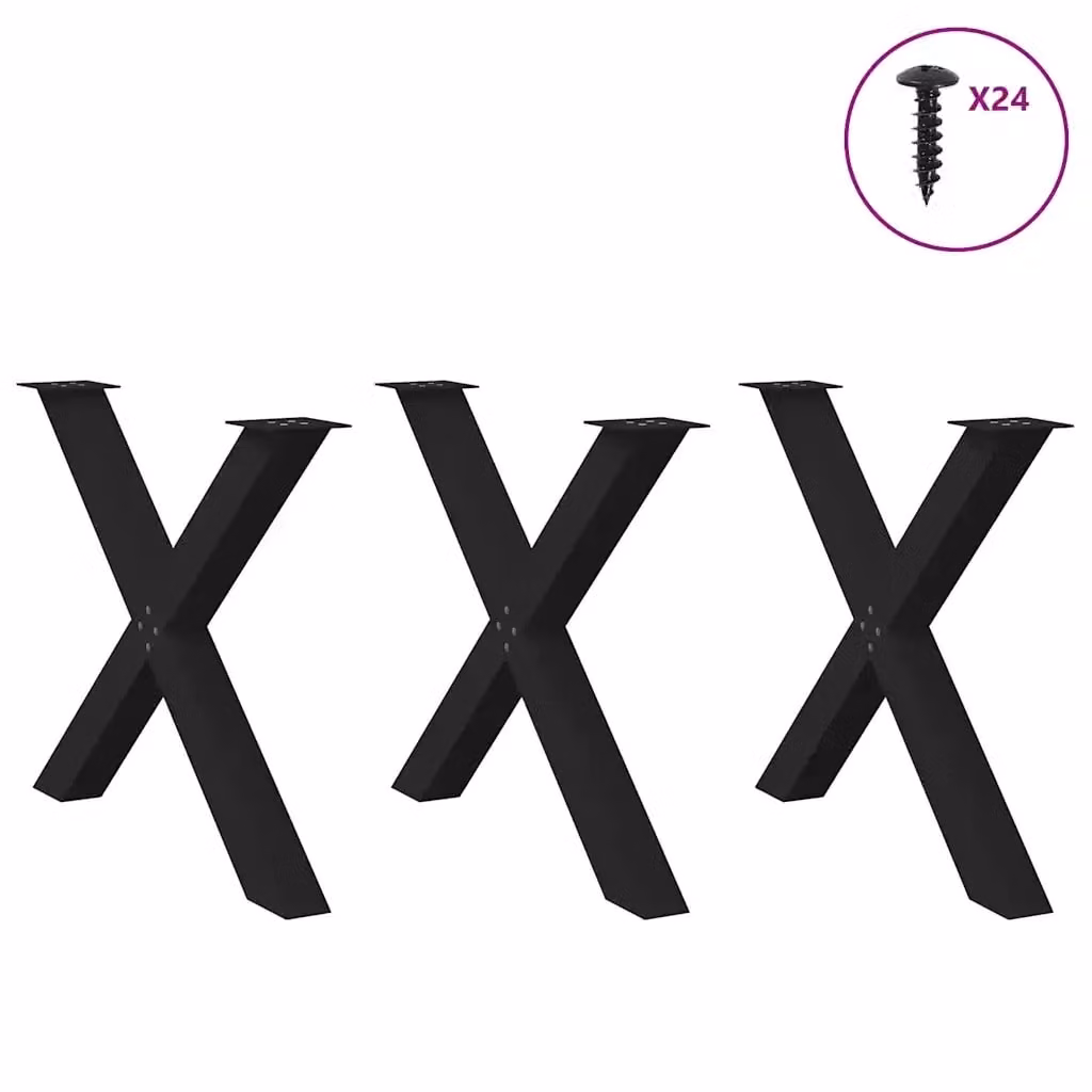 Set di 3 gambe per tavolo da pranzo a forma di X vidaXL in metallo nero, L/P/H: 90 x 14 x 73 cm