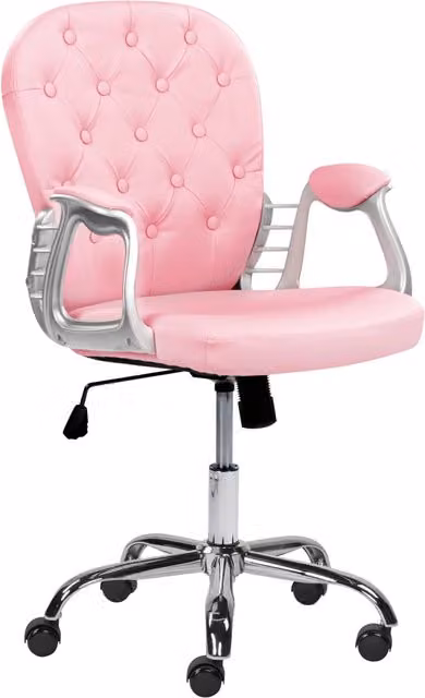Sedia da ufficio BELIANI in ecopelle rosa con schienale capitonné, regolabile in altezza e girevole a 360 gradi, L: 58 cm, P: 58 cm, H: 103 cm – 1