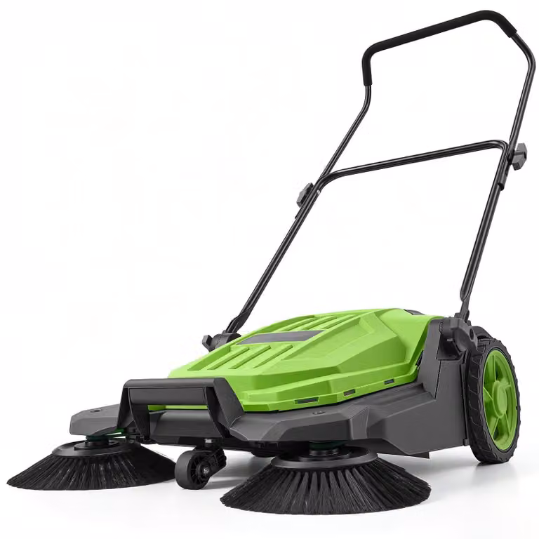 Spazzatrice manuale - Larghezza di lavoro: 65 cm - Contenitore per residui: 18,9 litri - Manico pieghevole regolabile - Ideale per cortili, vialetti, terrazze, garage - Colore: verde