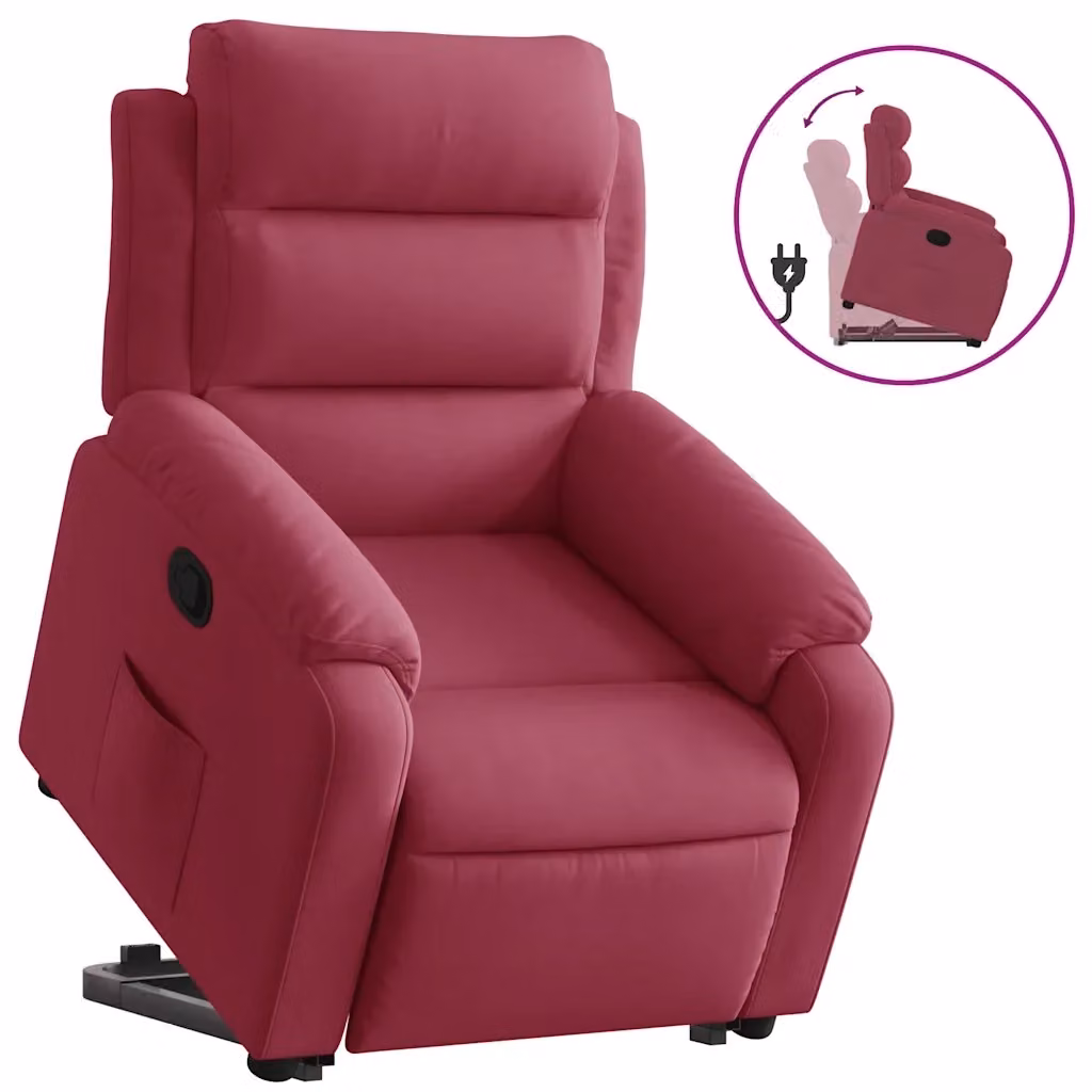 vidaXL Poltrona Alzapersona Reclinabile in Velluto Rosso con Supporto Elettrico per Anziani – 2