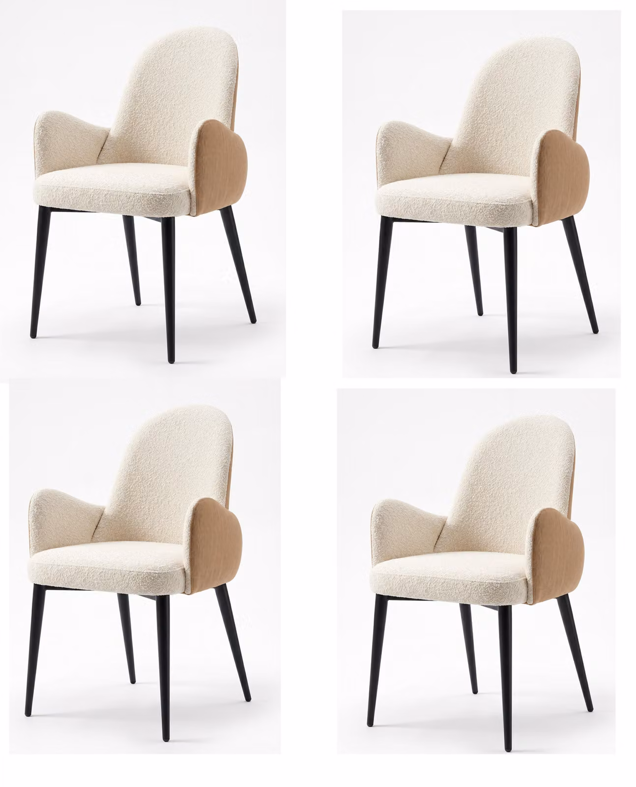 Set di 4 eleganti sedie da pranzo in stile moderno, colore beige e marrone chiaro, rivestite in tessuto