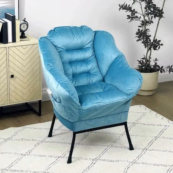 Sedia da Relax - Braccio in Acciaio - Realizzata con Pelle di Velluto - Sedia Singola - Blu