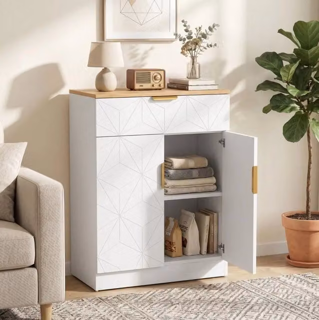 Credenza bianca con cassetto e ripiani regolabili