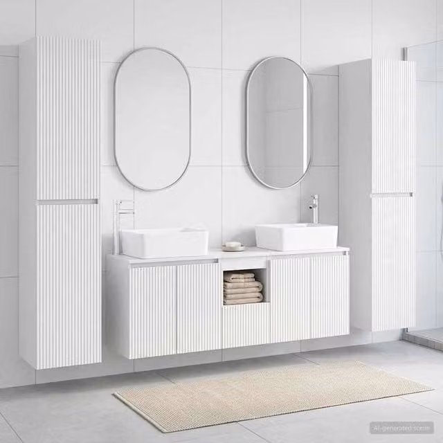 Set di mobili da bagno moderno vidaXL bianco lucido con pensile e mobile lavabo