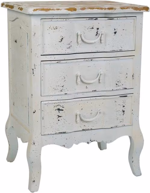 Comodino in legno laccato bianco invecchiato, dimensioni 50x40x70 cm.