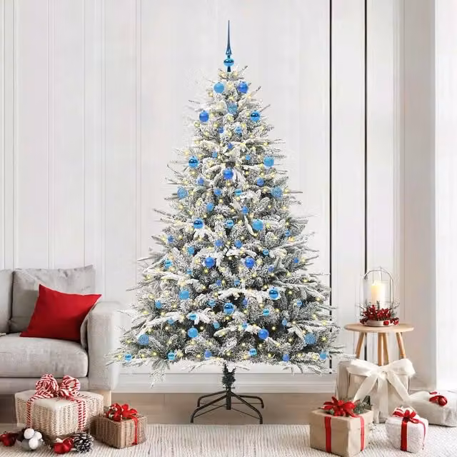 Albero di Natale artificiale moderno vidaXL verde con luci LED bianco caldo e set di palline in PVC e metallo – 1