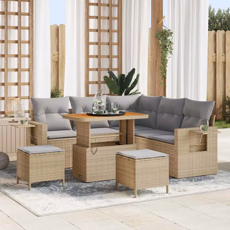 vidaXL Set Divano da Giardino a L 9 Pezzi con Cuscini Beige e Grigio