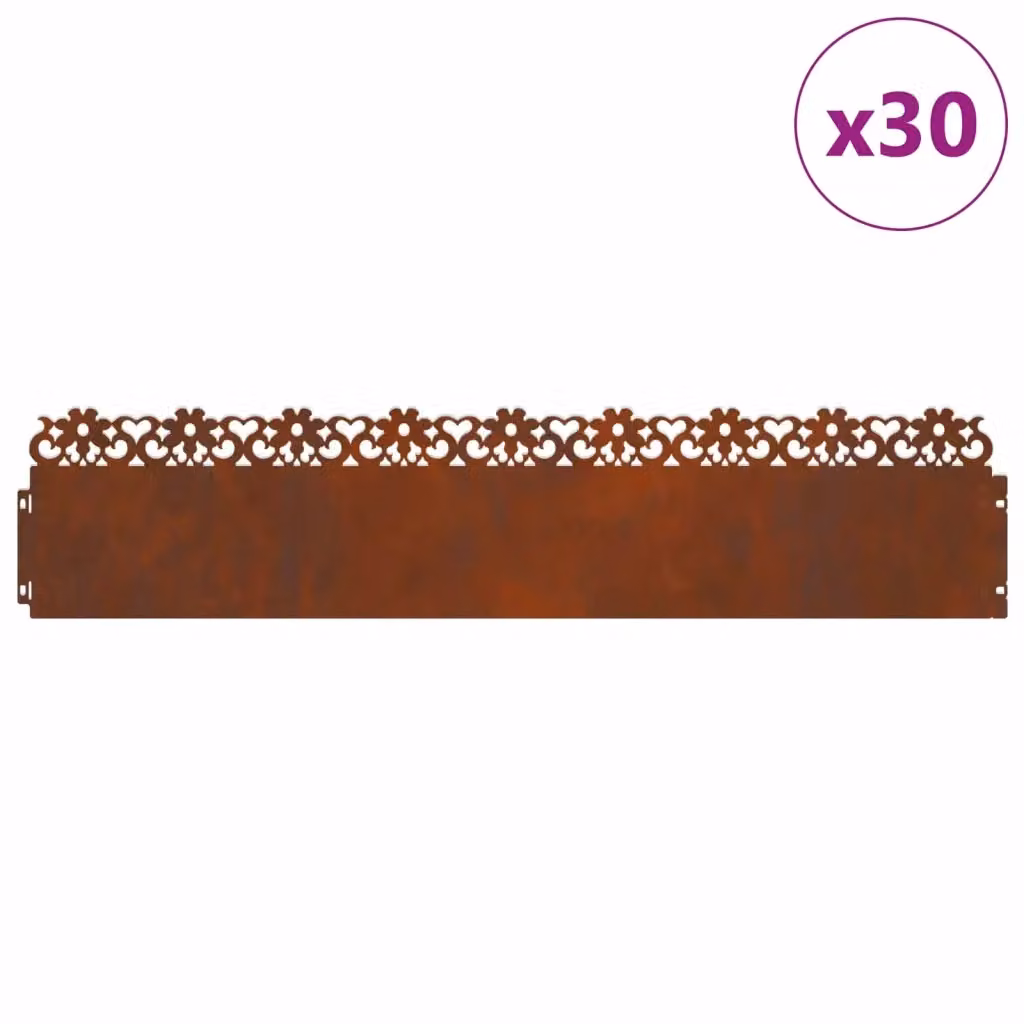 Bordure per prato vidaXL in acciaio color marrone, confezione da 30 pezzi, L: 103 cm, P: 0,05 cm, H: 22 cm – 2