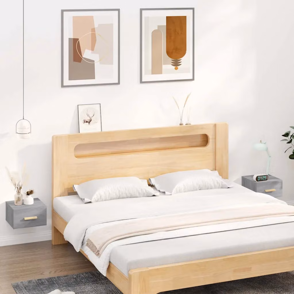 Set di 2 comodini da muro vidaXL in legno Grigio Sonoma, L 35 x P 35 x H 20 cm
