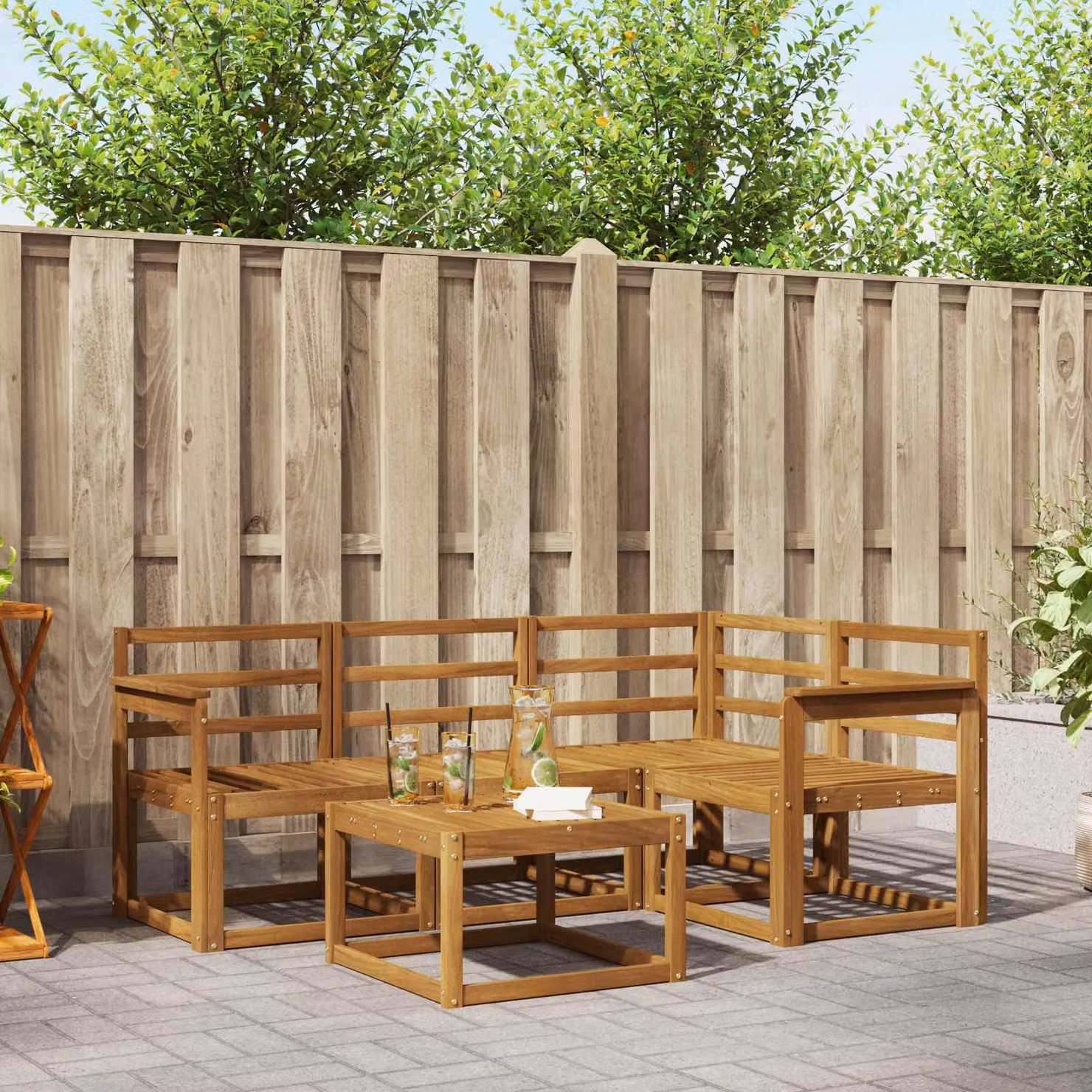 vidaXL Set di divani da esterno 5 pz in legno di acacia massello marrone con cuscini inclusi